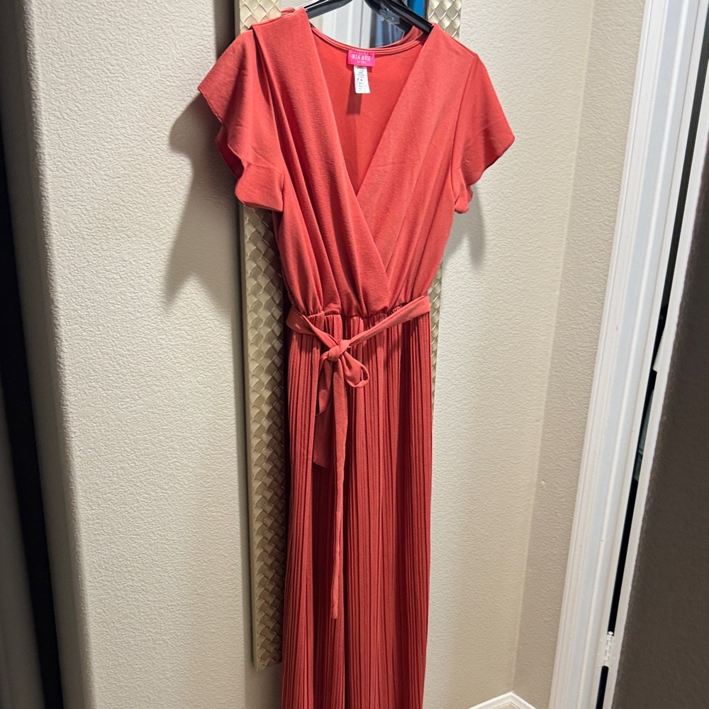 Coral Wrap-Style Mia Rose jumpsuit with Tie Waist